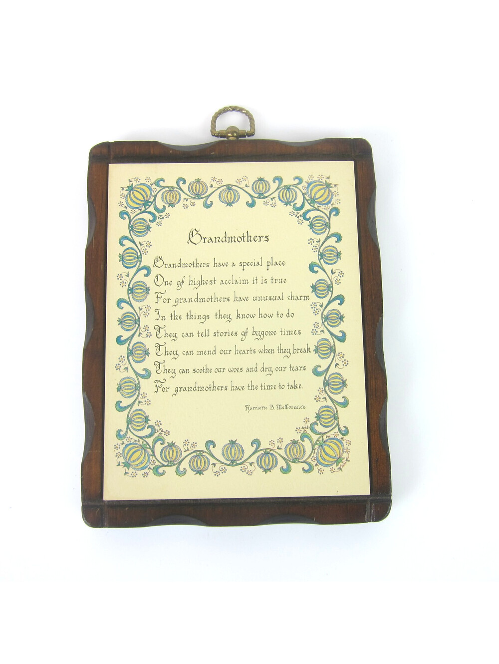 Vintage Wall Art Carved Wood Plaque Poem Grandmother Gift 11x7 Country Farmhouse